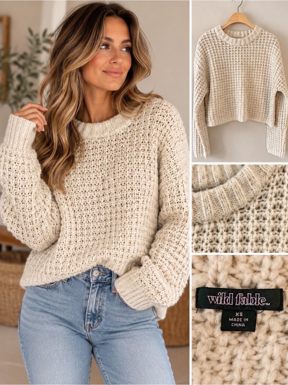 wild fable oatmeal textured crewneck sweater